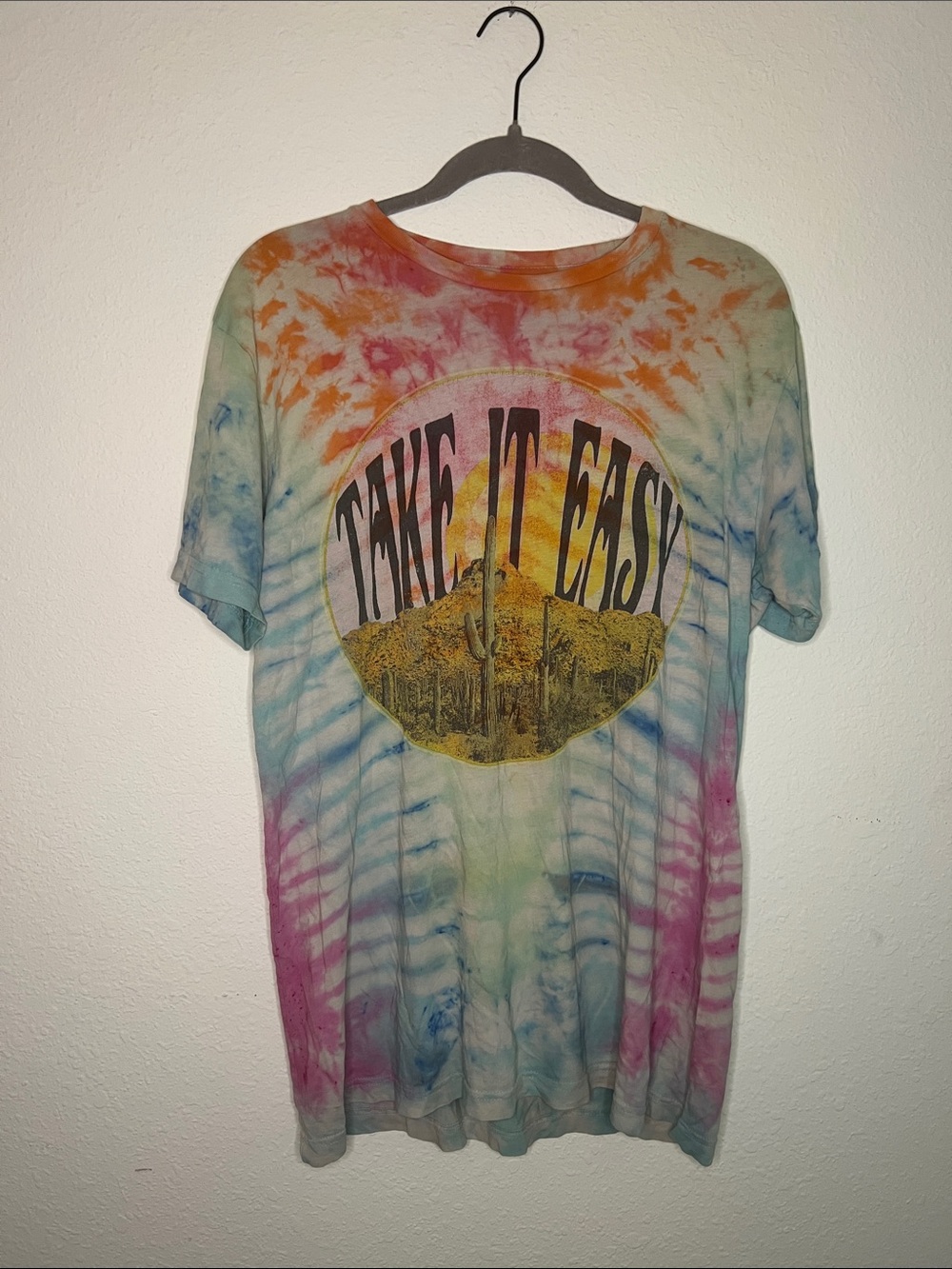 Hand dyed Tie-Dye "Take It Easy" Graphic Tee - Multicolor 100% Cotton